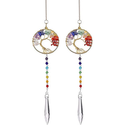 Energy Balancing Crystal Chakra Rainbow Dreamcatcher. Tree of Life